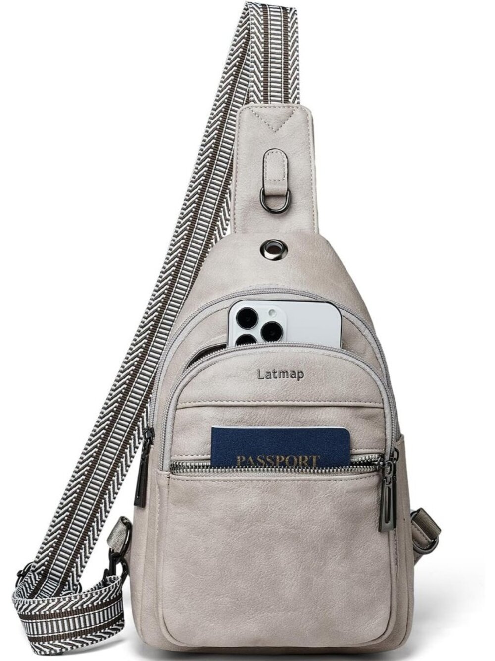 Women's Light Grey Leather Sling Bag Crossbody Shoulder Fanny Pack Travel Bag